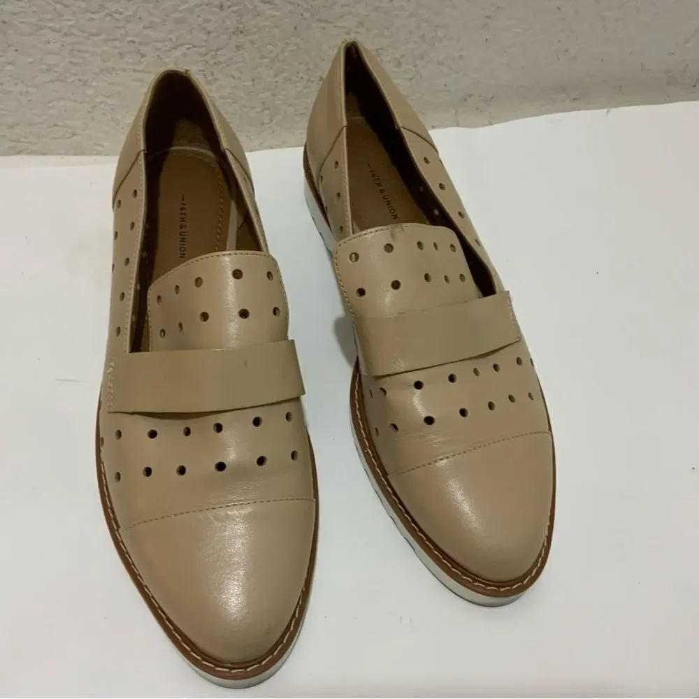 14th and Union perforated flats beige size 8.5 m
